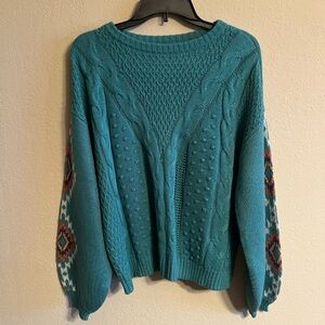 Teal Cable Knit Sweater